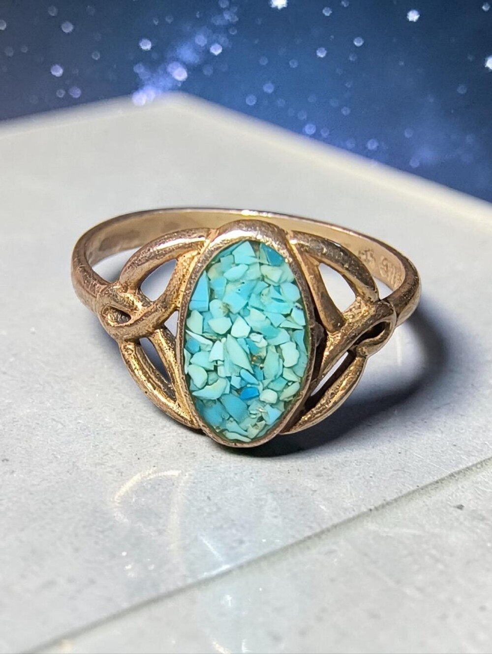Vintage Turquoise Chip And Sterling Silver Southwest Or Native American Ring